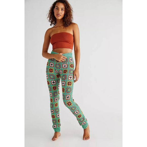 free people x flook Pants - New Free People x FLOOK Claire Crochet Leggings In Green Combo sz XS